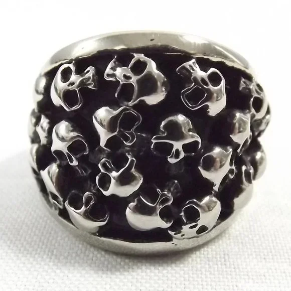 Plus Size Stainless Steel Human Skulls Statement Ring, Size 12.75 - Picture 3 of 10